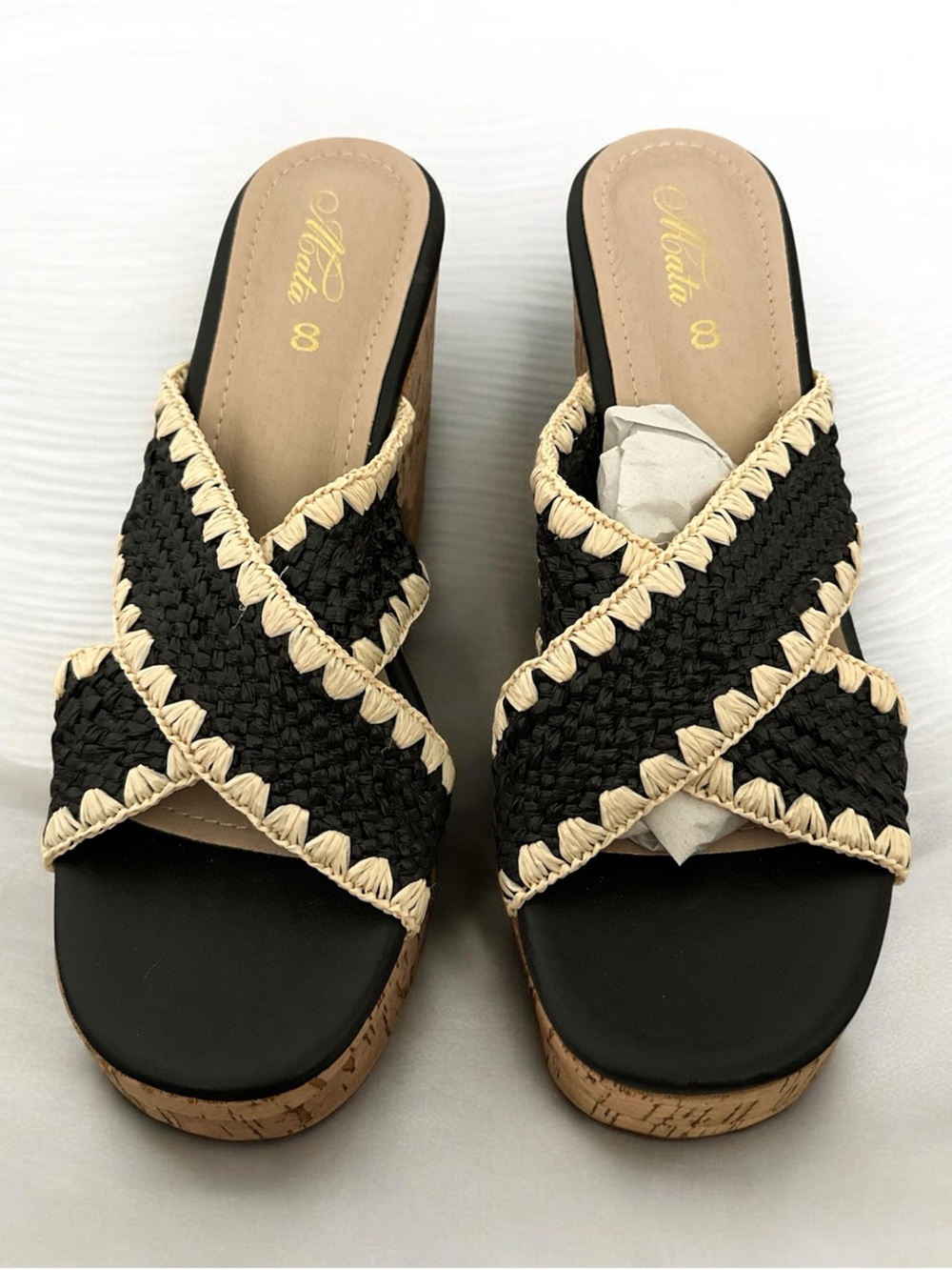 Cute ✨Women's Black and Cream Wedge Sandals
